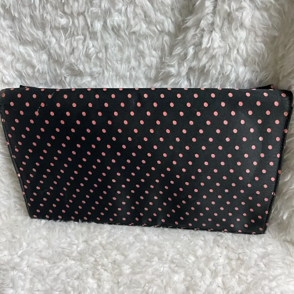 COPY - Betsey Johnson Satin Navy blue and pink polka dots Satin clutch with bow…